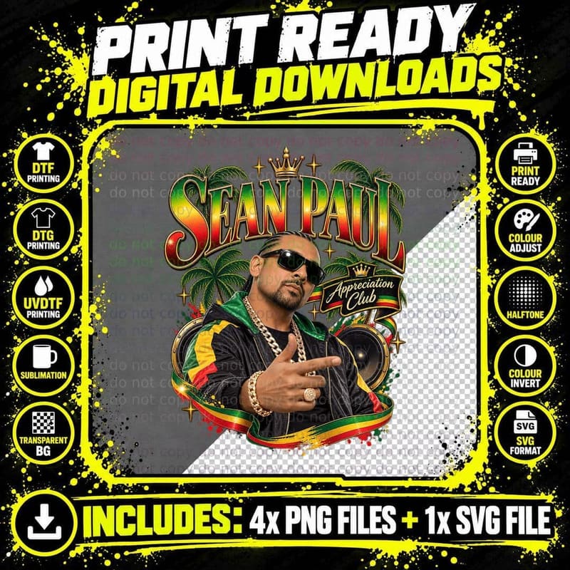 Sean Appreciation Club Dancehall Reggae Singer Jamaican Palms Retro T-Shirt Png SVG Digital Bundle