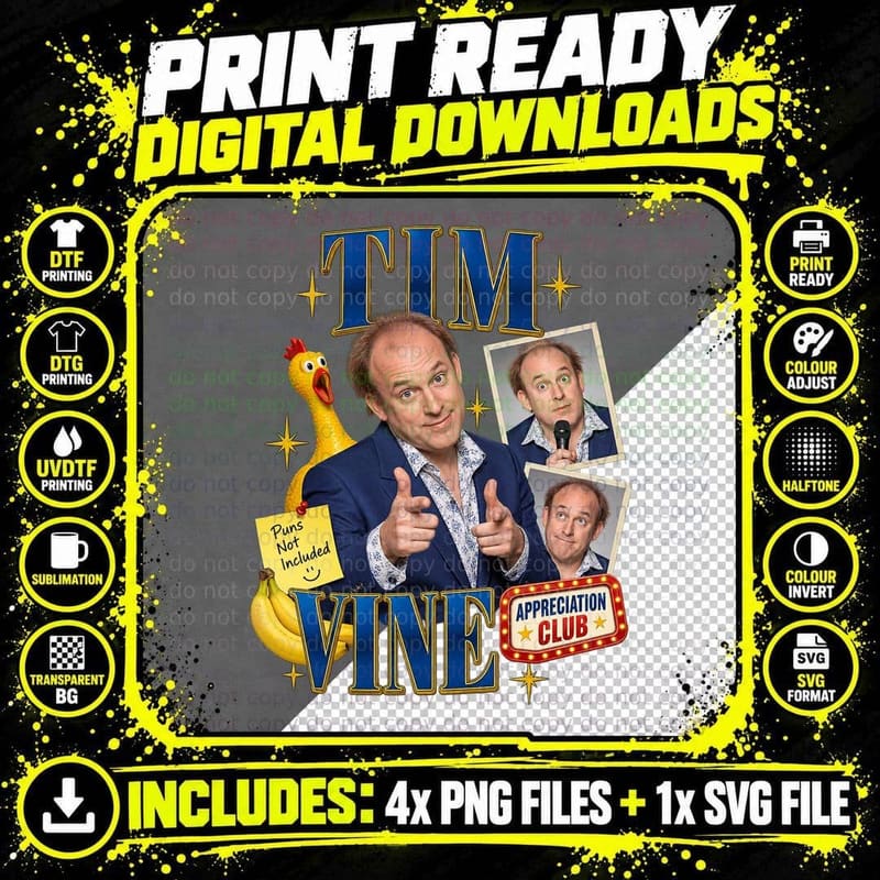 Tim Puns Not Included British Comedian One Liner Rubber Chicken Retro T-Shirt Png SVG Digital Bundle