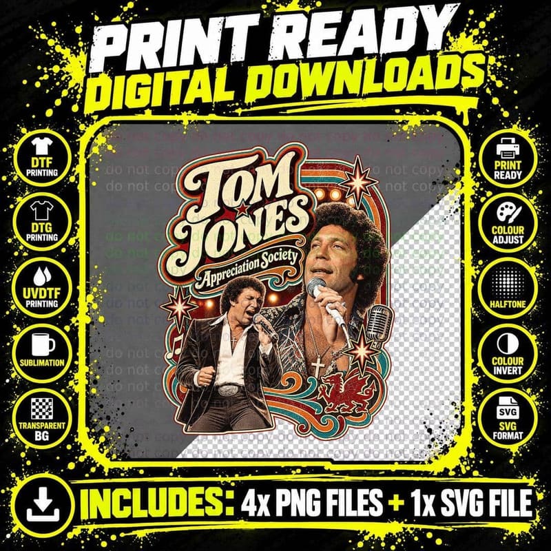 Tom Appreciation Society Welsh Singer Legend Red Dragon Retro Vintage T-Shirt Png SVG Digital Bundle