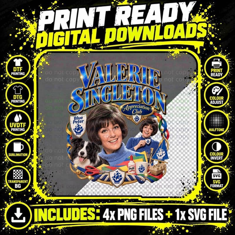 Valerie Appreciation Club 70s Kids TV Presenter Sticky Back Plastic T-Shirt Png SVG Digital Bundle