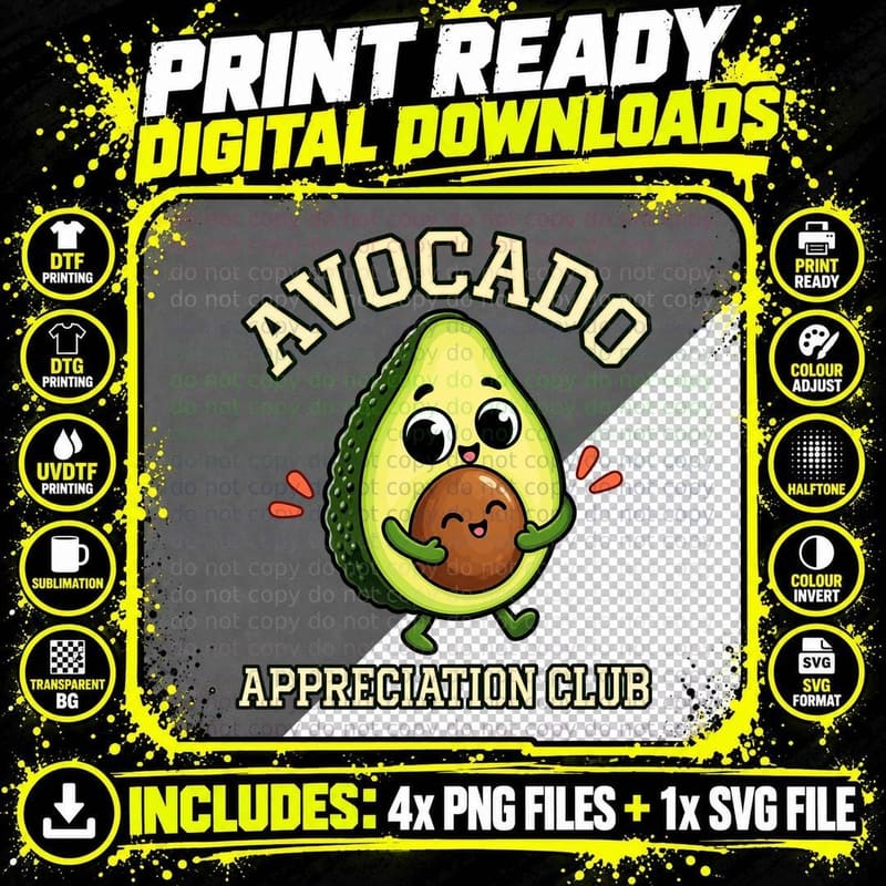 Avocado Appreciation Club Cute Kawaii Food Lover Vegan Retro Funny T-Shirt Png SVG Digital Bundle