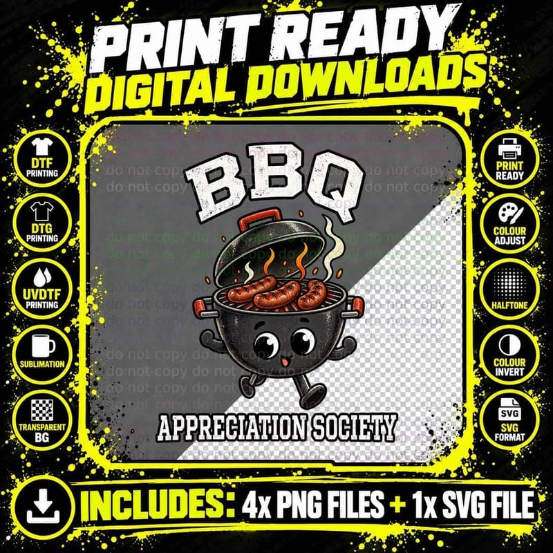 BBQ Appreciation Society Kettle Grill Sausages Barbecue Dad Funny Retro T-Shirt Png SVG Digital Bundle