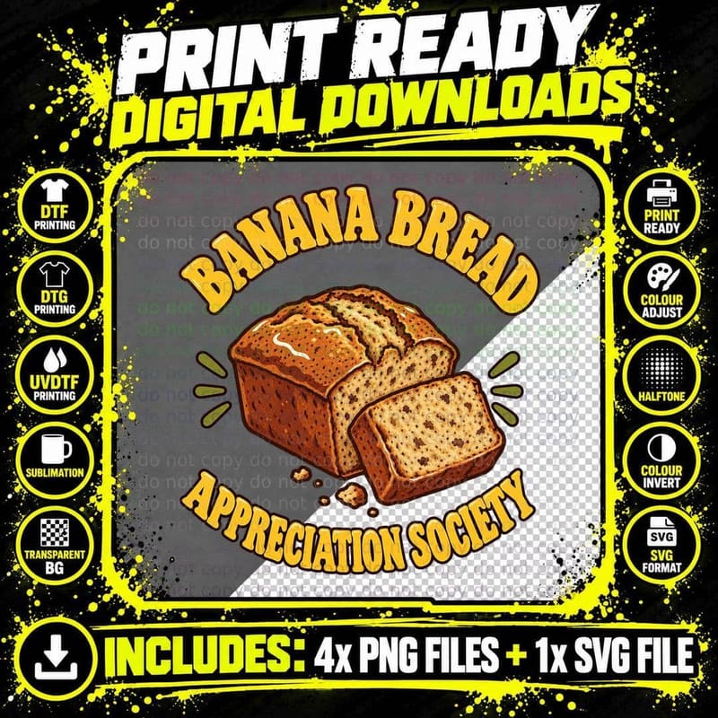 Banana Bread Appreciation Society Home Baking Retro Food Lover Foodie T-Shirt Png SVG Digital Bundle