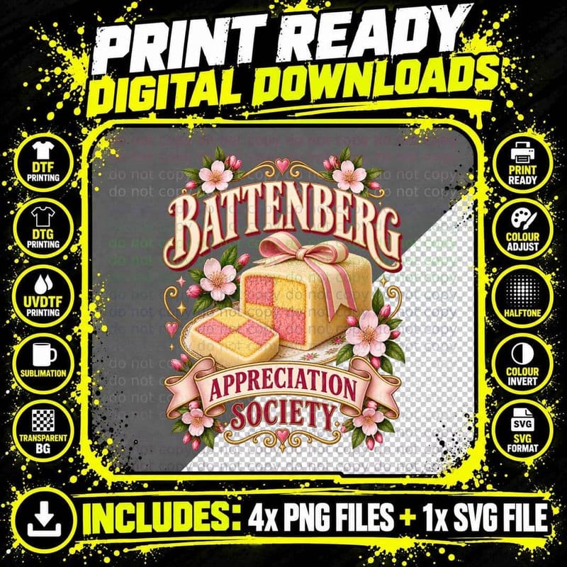 Battenberg Appreciation Society Pink Yellow Cake British Afternoon Tea T-Shirt Png SVG Digital Bundle