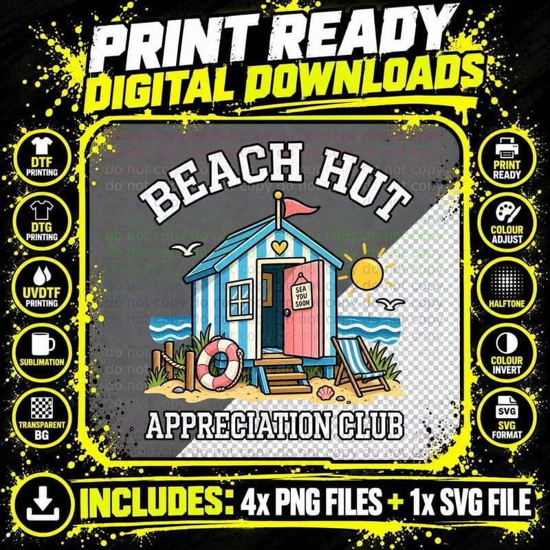 Beach Hut Appreciation Club Striped Seaside Sea You Soon Coastal Holiday T-Shirt Png SVG Digital Bundle