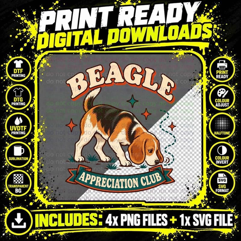 Beagle Appreciation Club Sniffing Scent Hound Dog Owner Lover Funny T-Shirt Png SVG Digital Bundle