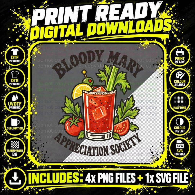 Bloody Mary Appreciation Society Brunch Cocktail Celery Retro Drinking T-Shirt Png SVG Digital Bundle