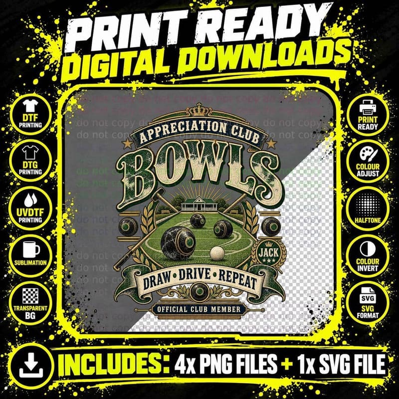 Bowls Appreciation Club Draw Drive Repeat Vintage Lawn Bowling Green T-Shirt Png SVG Digital Bundle