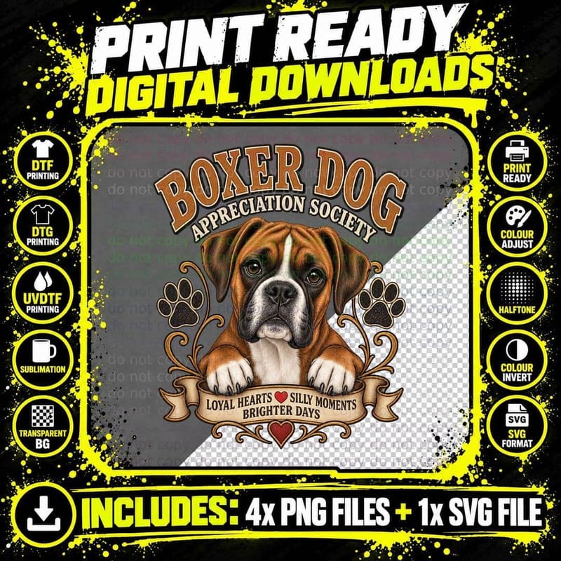 Boxer Dog Appreciation Society Loyal Hearts Silly Moments Vintage T-Shirt Png SVG Digital Bundle