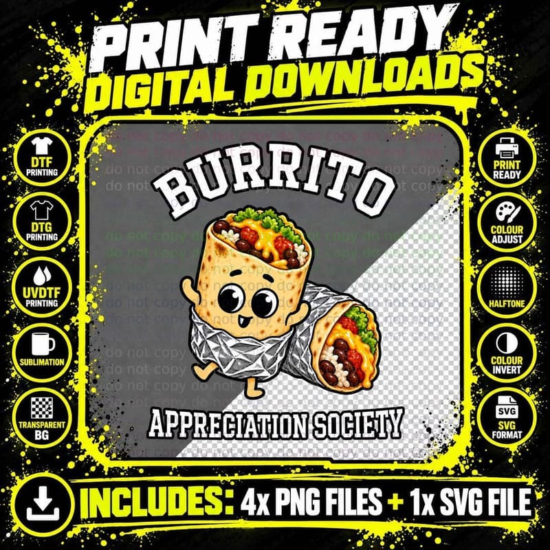 Burrito Appreciation Society Cute Wrap Mexican Food Lover Foodie Retro T-Shirt Png SVG Digital Bundle