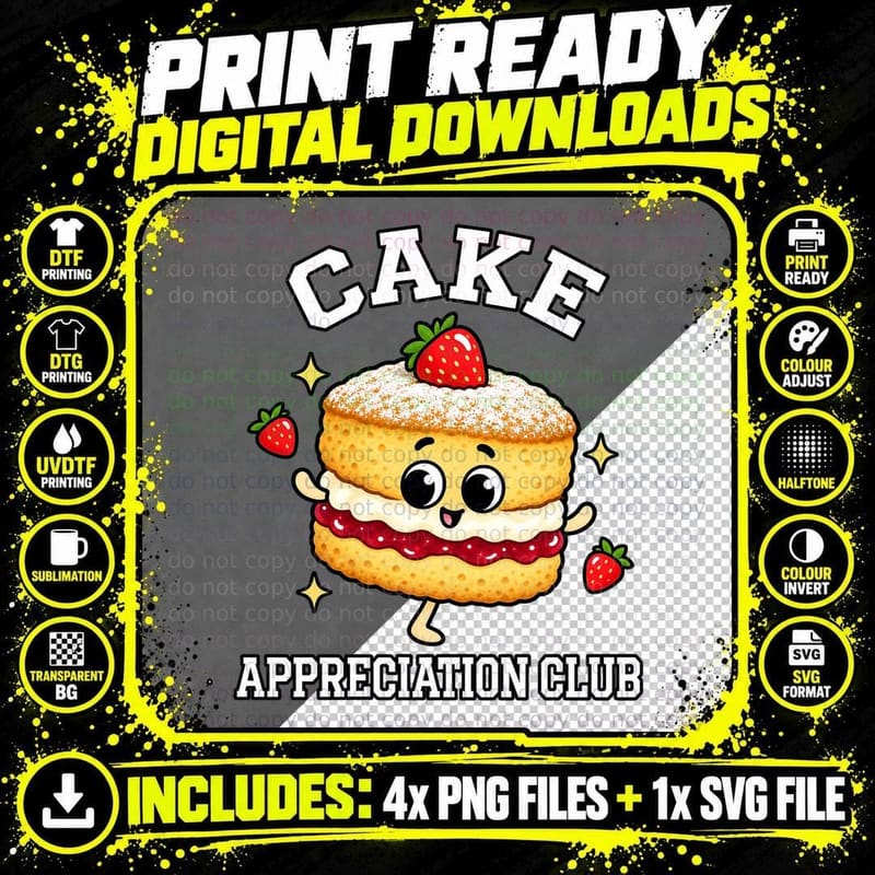 Cake Appreciation Club Cute Victoria Sponge Strawberry British Baking T-Shirt Png SVG Digital Bundle