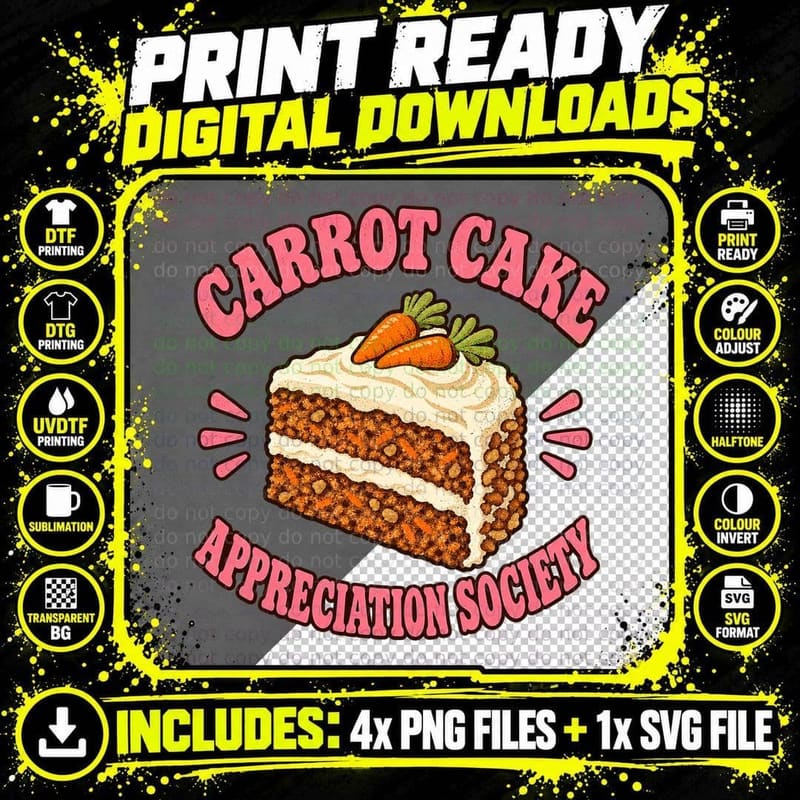Carrot Cake Appreciation Society Cream Cheese Frosting Baking Lover T-Shirt Png SVG Digital Bundle