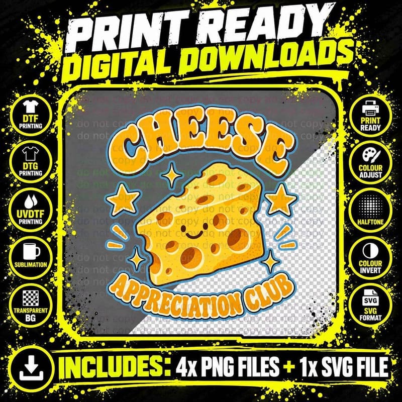 Cheese Appreciation Club Cute Smiling Wedge Funny Foodie Cheeseboard T-Shirt Png SVG Digital Bundle