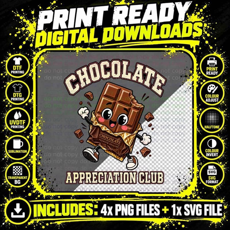 Chocolate Appreciation Club Cute Bitten Bar Chocoholic Sweet Tooth Retro T-Shirt Png SVG Digital Bundle