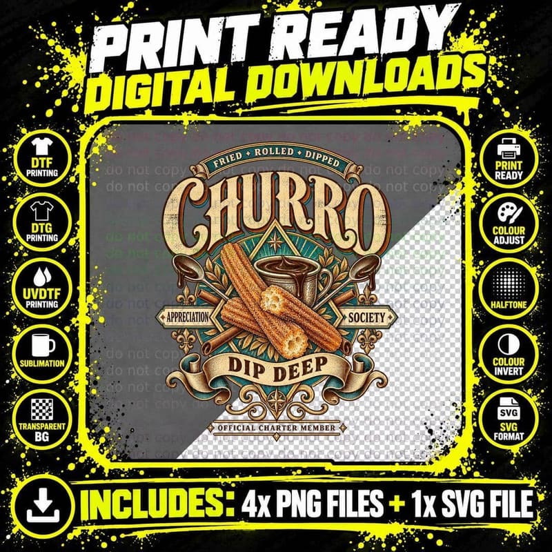 Churro Appreciation Society Dip Deep Fried Rolled Dipped Vintage Dessert T-Shirt Png SVG Digital Bundle