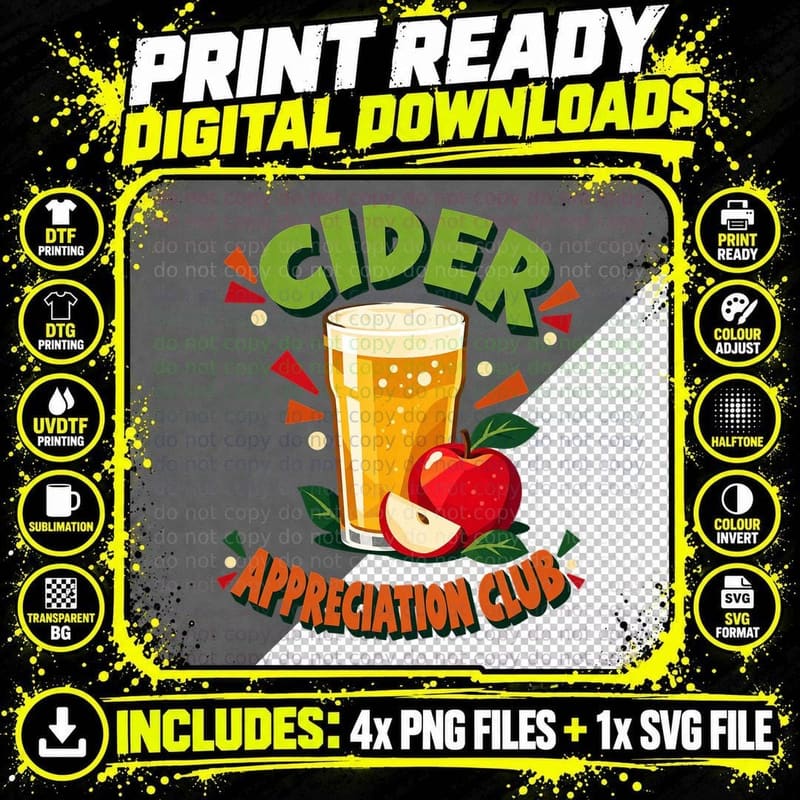 Cider Appreciation Club Apple Pint Glass Pub Drinking Somerset Scrumpy T-Shirt Png SVG Digital Bundle