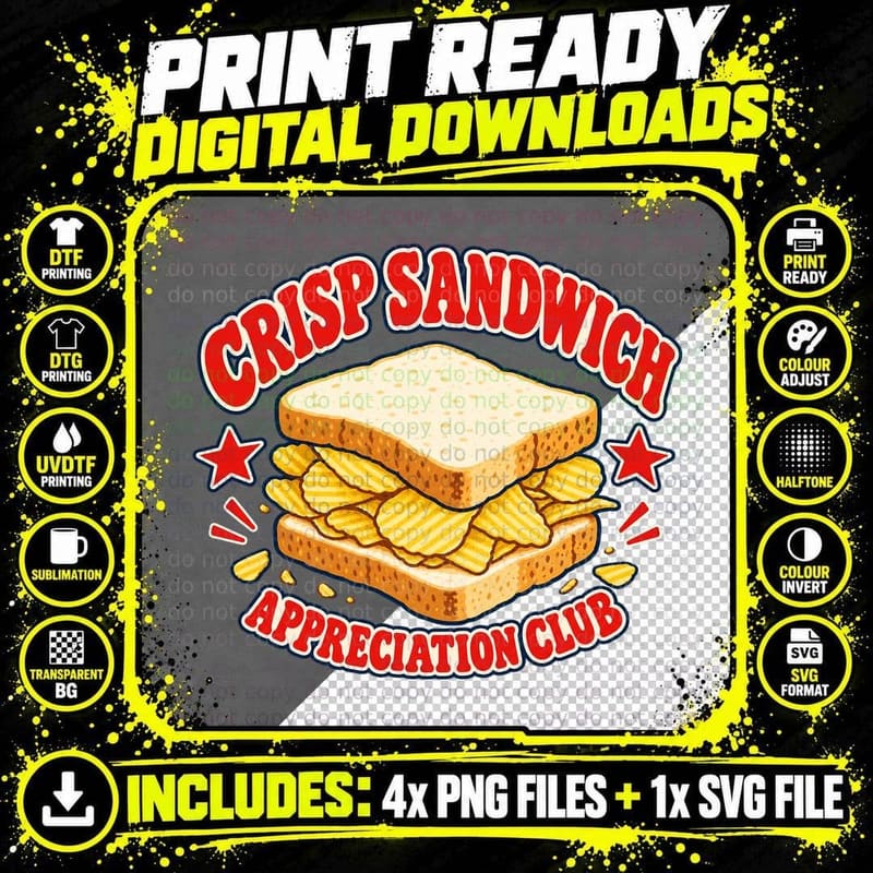 Crisp Sandwich Appreciation Club British Lunchbox Snack Funny Food T-Shirt Png SVG Digital Bundle