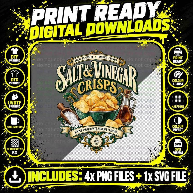 Salt And Vinegar Crisps Bold Flavour Vintage British Snack Lover Retro T-Shirt Png SVG Digital Bundle