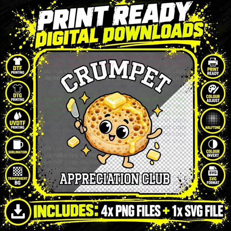Crumpet Appreciation Club Cute Butter British Breakfast Teatime Kawaii T-Shirt Png SVG Digital Bundle