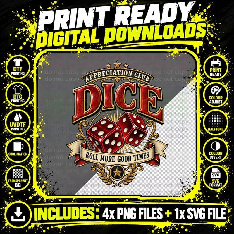 Dice Appreciation Club Roll More Good Times Red Vintage Board Game Night T-Shirt Png SVG Digital Bundle