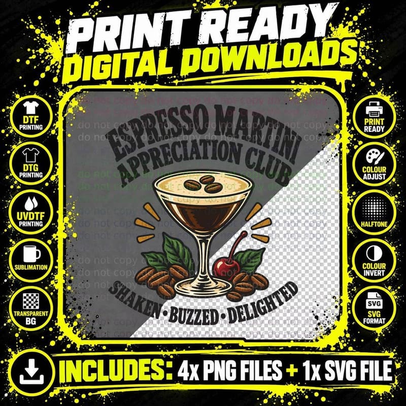Espresso Martini Appreciation Club Shaken Buzzed Delighted Cocktail T-Shirt Png SVG Digital Bundle