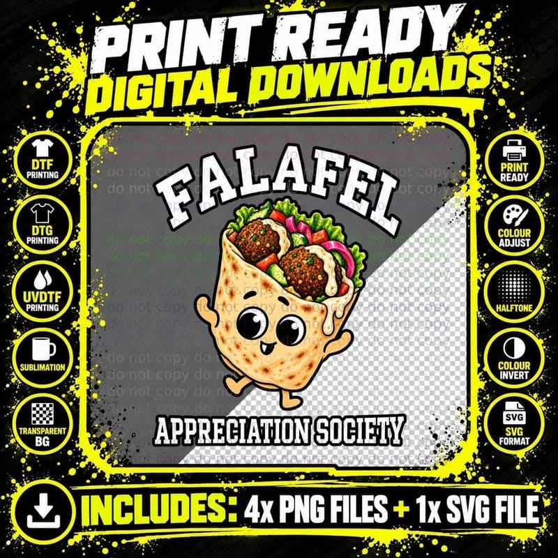 Falafel Appreciation Society Cute Wrap Pitta Vegan Middle Eastern Food T-Shirt Png SVG Digital Bundle