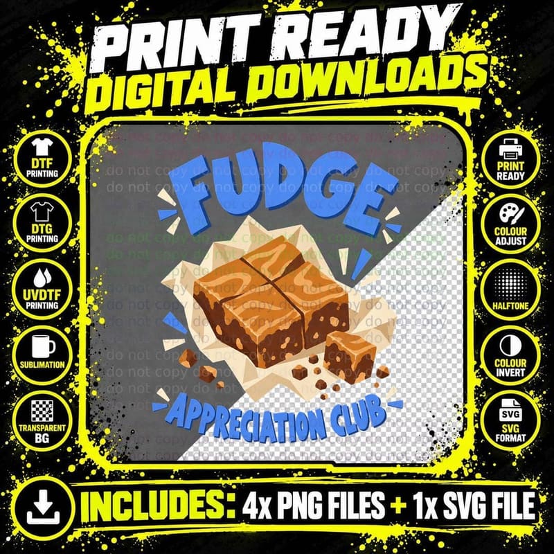 Fudge Appreciation Club Sweet Shop Confectionery Homemade Treat Retro T-Shirt Png SVG Digital Bundle