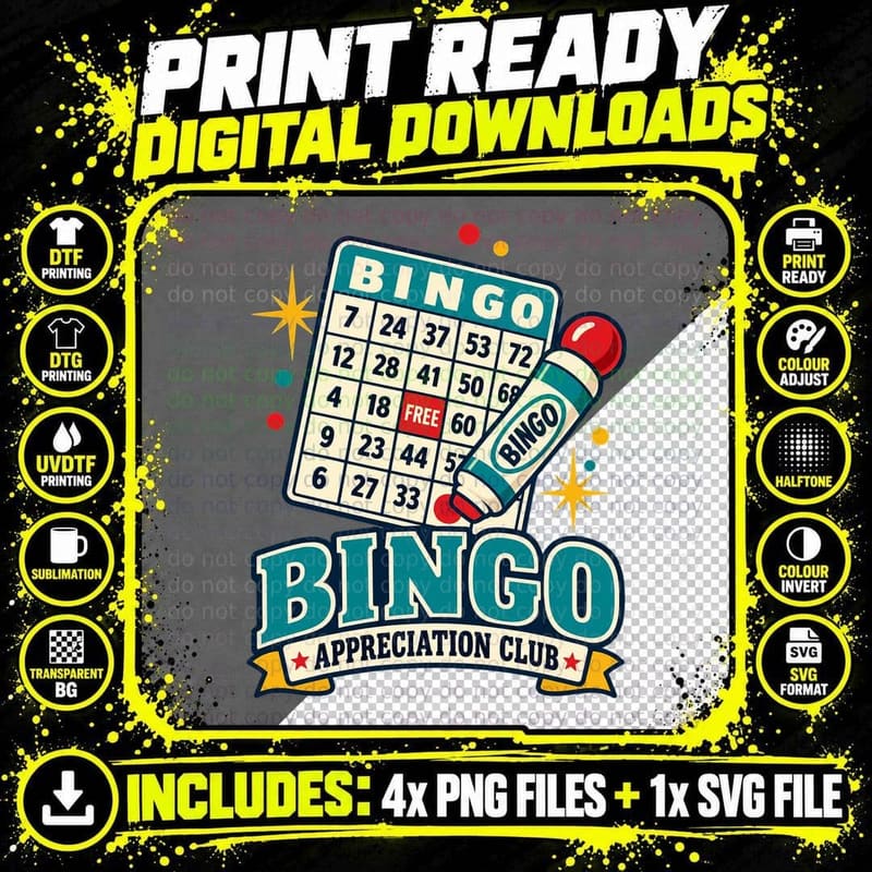 Funny Bingo Club Retro Bingo Lover Game Night Dabber Png SVG Digital Bundle