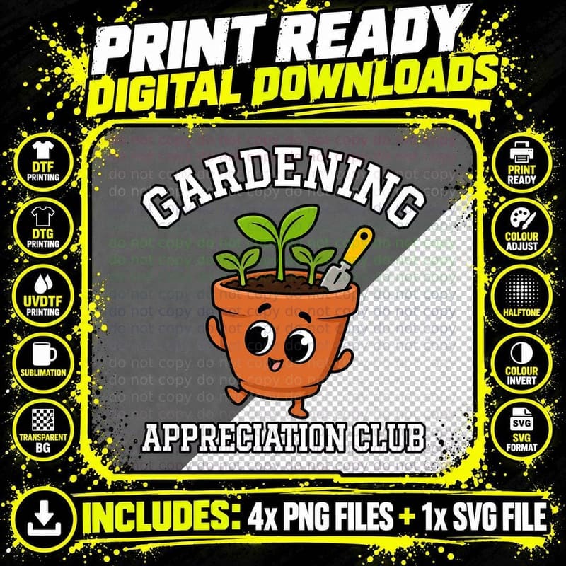 Gardening Appreciation Club Plant Pot Seedling Trowel Green Fingers T-Shirt Png SVG Digital Bundle