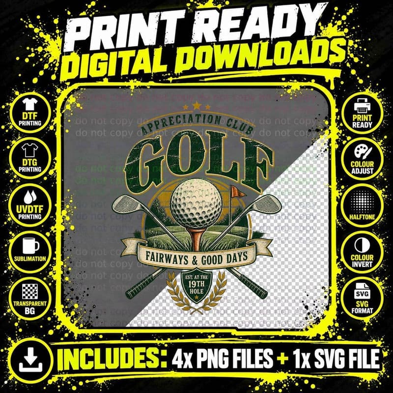 Golf Appreciation Club Fairways And Good Days 19th Hole Vintage Golfer T-Shirt Png SVG Digital Bundle