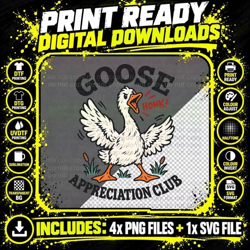 Goose Appreciation Club Honk Funny Angry White Bird Lover Vintage Retro T-Shirt Png SVG Digital Bundle
