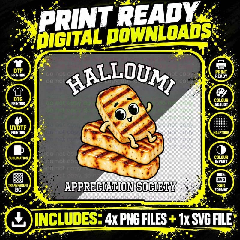 Halloumi Appreciation Society Cute Grilled Cheese Slices Foodie Funny T-Shirt Png SVG Digital Bundle