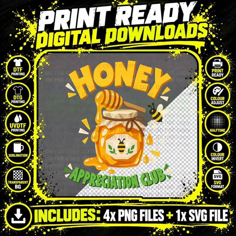 Honey Appreciation Club Beekeeper Dripping Jar Bumble Bee Lover Foodie T-Shirt Png SVG Digital Bundle