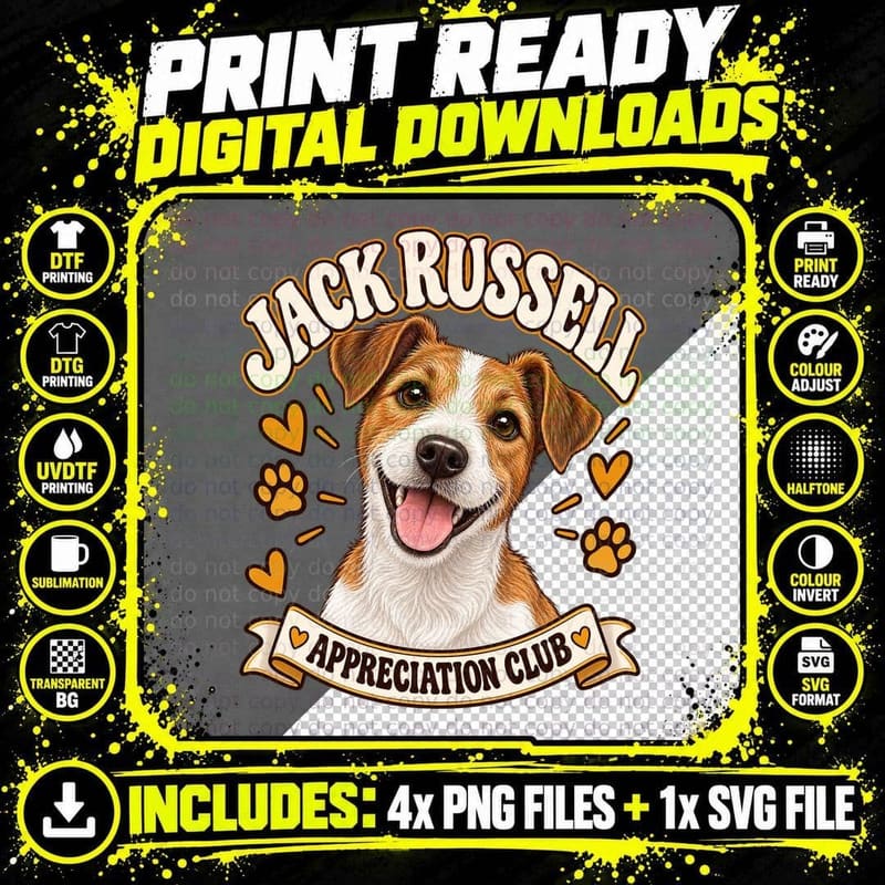 Jack Russell Appreciation Club Happy Terrier Dog Owner Lover Cute Puppy T-Shirt Png SVG Digital Bundle
