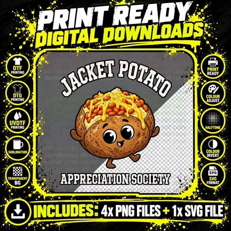 Jacket Potato Appreciation Society Cheese And Beans Cute Spud Foodie T-Shirt Png SVG Digital Bundle