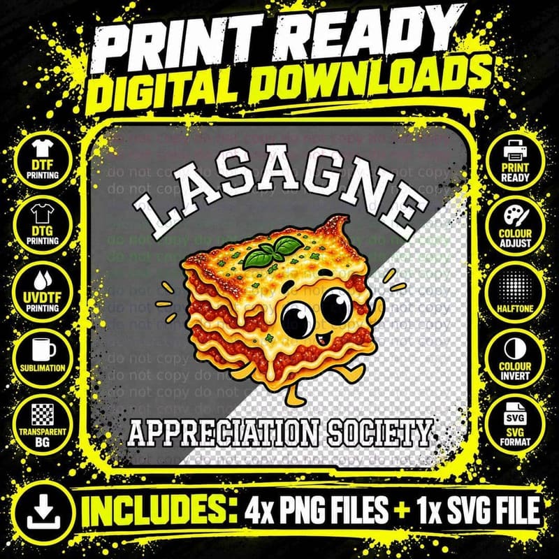 Lasagne Appreciation Society Cute Kawaii Italian Food Lover Funny Pasta T-Shirt Png SVG Digital Bundle