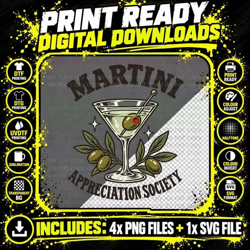 Martini Appreciation Society Olive Cocktail Lover Retro Classic Bar T-Shirt Png SVG Digital Bundle