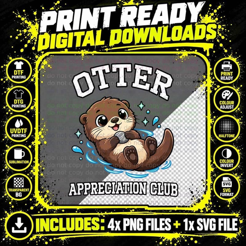Otter Appreciation Club Cute Floating Holding Pebble Kawaii Animal Lover T-Shirt Png SVG Digital Bundle
