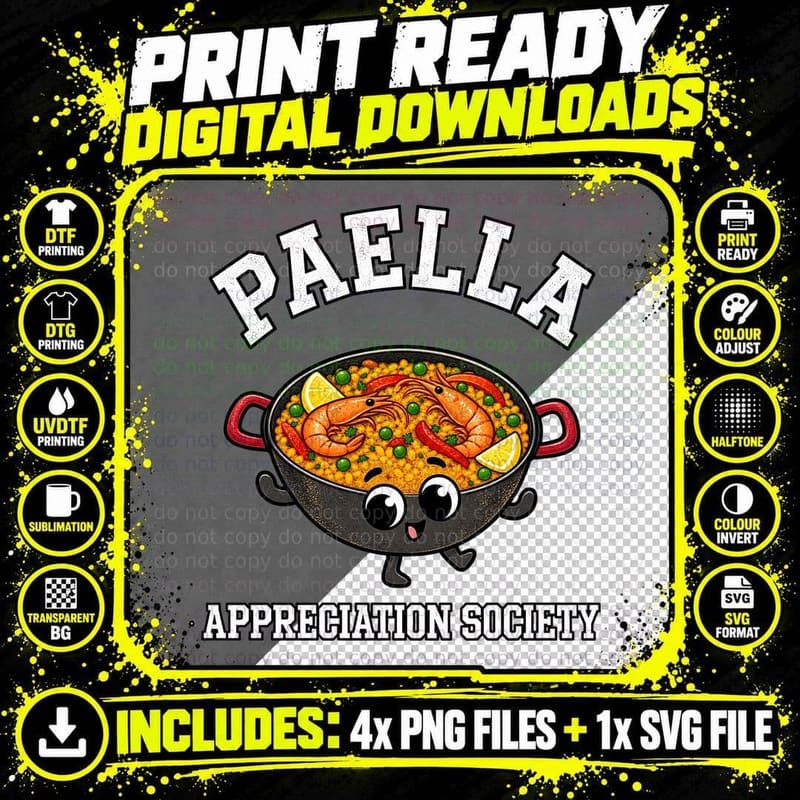 Paella Appreciation Society Cute Pan Prawns Lemon Spanish Food Lover T-Shirt Png SVG Digital Bundle