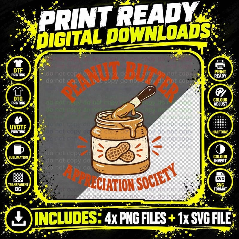 Peanut Butter Appreciation Society Retro Jar Spread Toast Snack Foodie T-Shirt Png SVG Digital Bundle