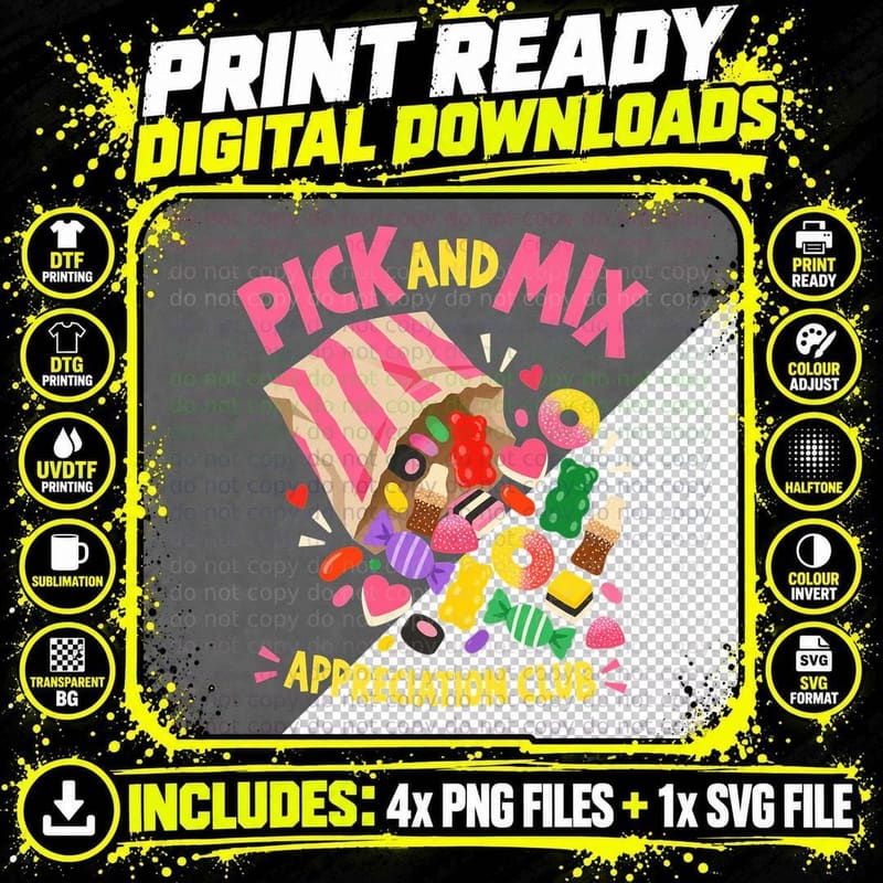 Pick And Mix Appreciation Club British Sweet Shop Retro Candy Lover T-Shirt Png SVG Digital Bundle