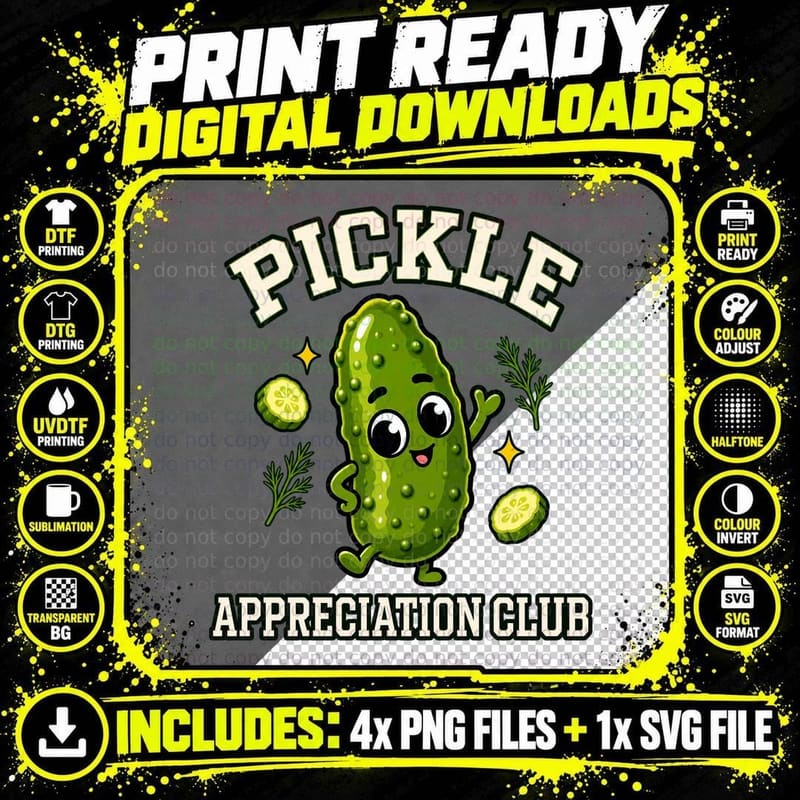 Pickle Appreciation Club Cute Kawaii Gherkin Dill Funny Food Lover T-Shirt Png SVG Digital Bundle