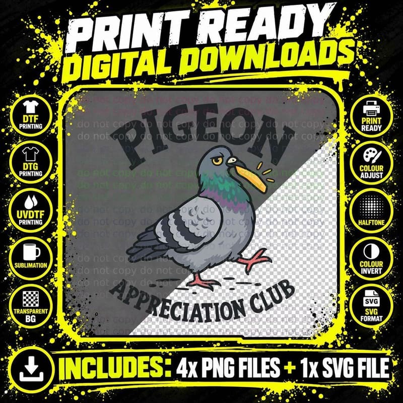 Pigeon Appreciation Club Funny Grumpy City Bird Lover Urban Vintage T-Shirt Png SVG Digital Bundle