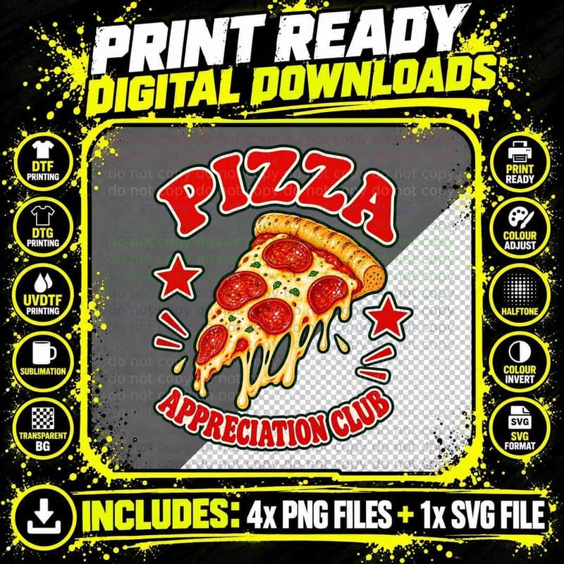 Pizza Appreciation Club Pepperoni Slice Cheesy Food Lover Italian T-Shirt Png SVG Digital Bundle