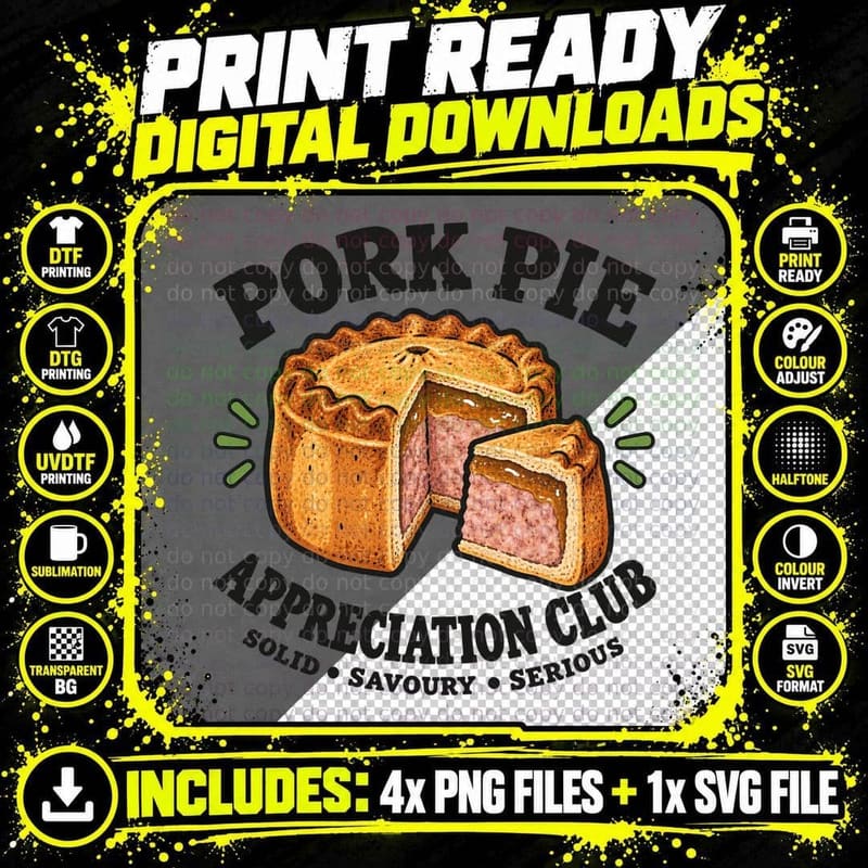 Pork Pie Appreciation Club Solid Savoury Serious British Pub Picnic T-Shirt Png SVG Digital Bundle