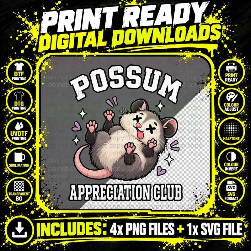 Possum Appreciation Club Funny Playing Dead Opossum Cute Kawaii Animal T-Shirt Png SVG Digital Bundle