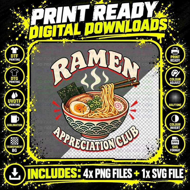 Ramen Appreciation Club Japanese Noodle Bowl Chopsticks Egg Food Lover T-Shirt Png SVG Digital Bundle