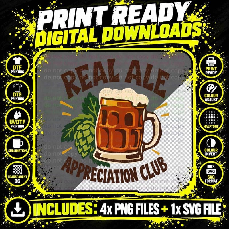 Real Ale Appreciation Club Beer Tankard Hops British Pub Bitter Retro T-Shirt Png SVG Digital Bundle