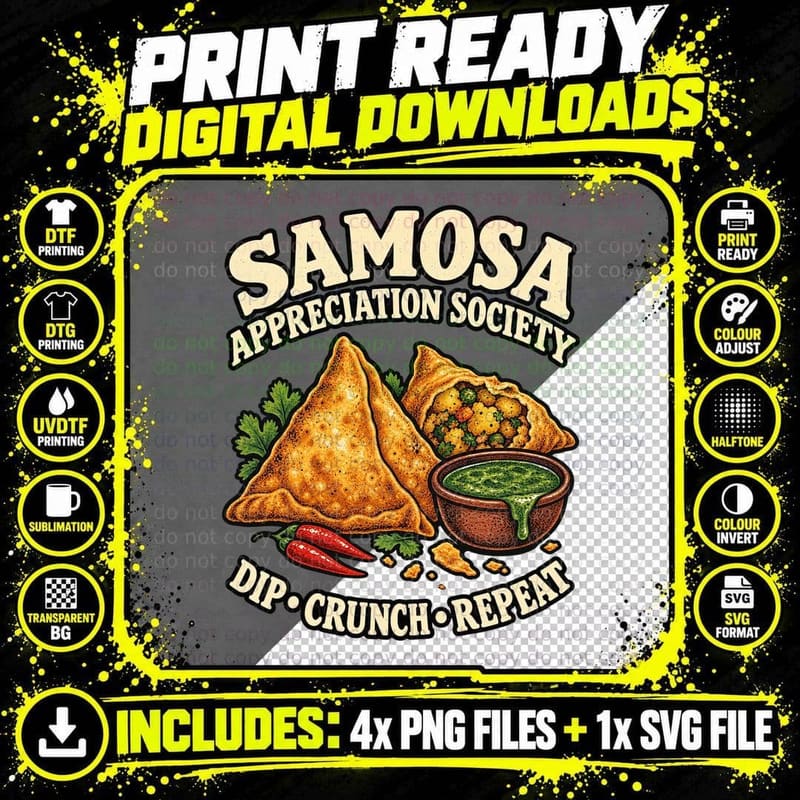 Samosa Appreciation Society Dip Crunch Repeat Indian Food Curry House T-Shirt Png SVG Digital Bundle