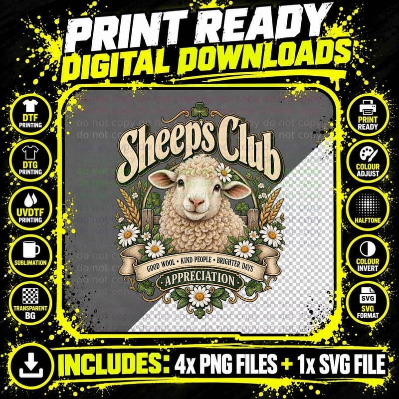 Sheep Appreciation Club Good Wool Kind People Brighter Days Farm Lamb T-Shirt Png SVG Digital Bundle